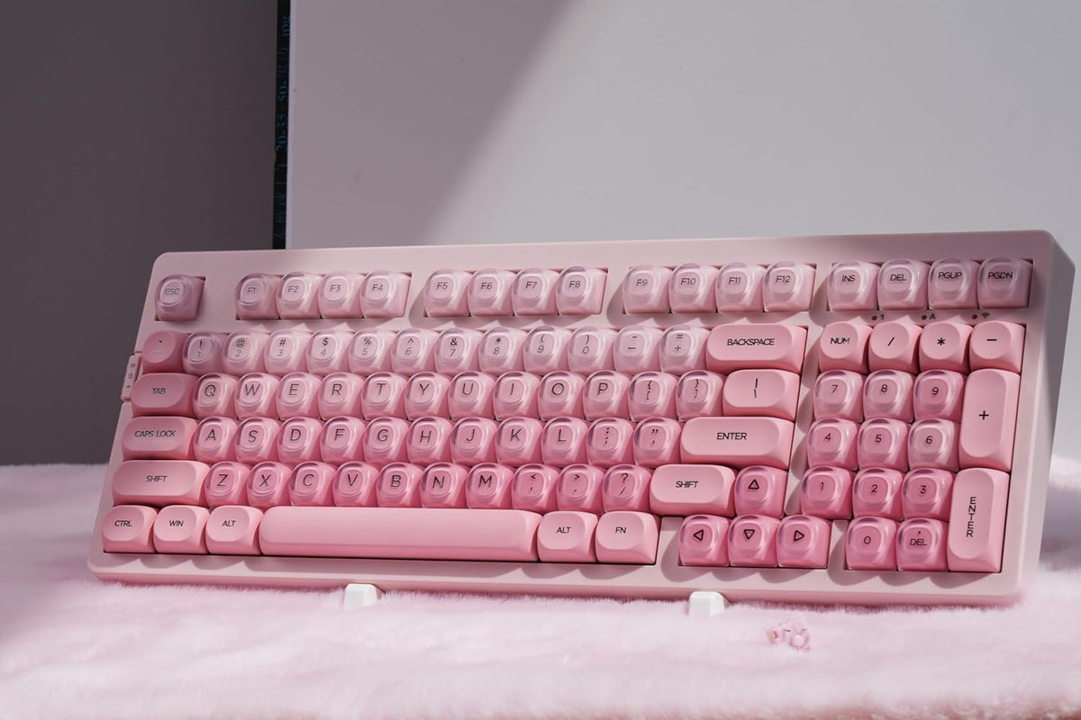 ZH980 Foundation Mechanical Keyboard,95% Pink Creamy Keyboard with Number Pad,Cute Jelly MOA Profile Keycaps,Creamy Sounding Linear Switches,Hot-Swappable,RGB Backlit