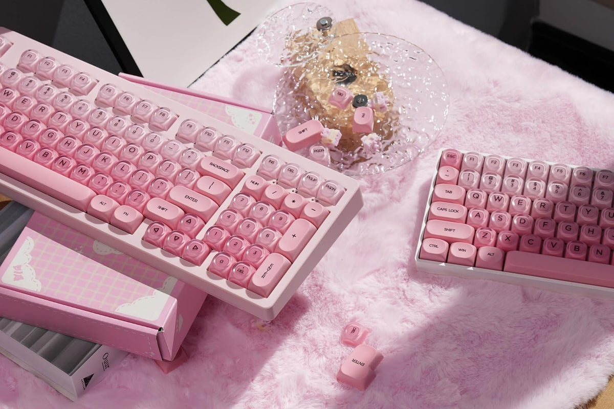 ZH980 Foundation Mechanical Keyboard,95% Pink Creamy Keyboard with Number Pad,Cute Jelly MOA Profile Keycaps,Creamy Sounding Linear Switches,Hot-Swappable,RGB Backlit
