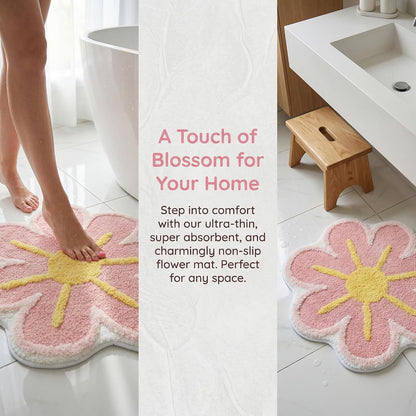 Cute Flower Shaped Bath Mat, Non-Slip TPR Backing Ultra Soft Microfiber Bathroom Rug, Machine Washable Absorbent Bath Rug for Tub Shower Sink Bedroom Dorm Restroom Toilet(24x24 Inch)
