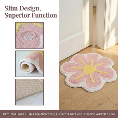 Cute Flower Shaped Bath Mat, Non-Slip TPR Backing Ultra Soft Microfiber Bathroom Rug, Machine Washable Absorbent Bath Rug for Tub Shower Sink Bedroom Dorm Restroom Toilet(24x24 Inch)