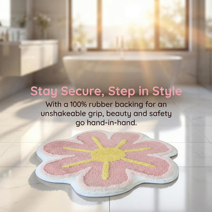 Cute Flower Shaped Bath Mat, Non-Slip TPR Backing Ultra Soft Microfiber Bathroom Rug, Machine Washable Absorbent Bath Rug for Tub Shower Sink Bedroom Dorm Restroom Toilet(24x24 Inch)