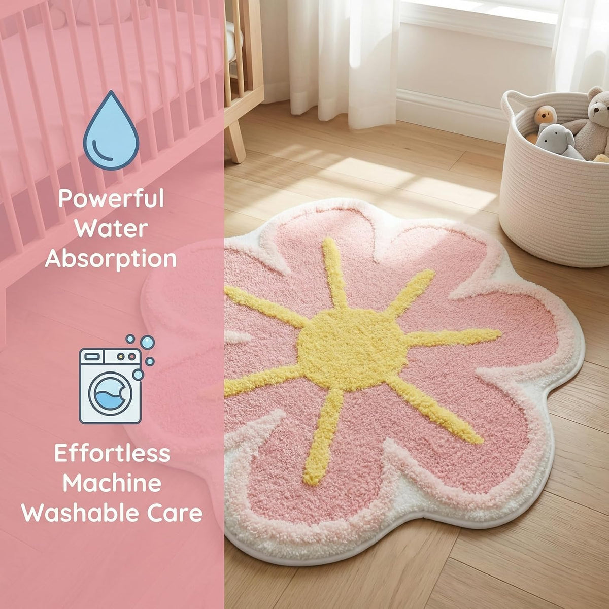 Cute Flower Shaped Bath Mat, Non-Slip TPR Backing Ultra Soft Microfiber Bathroom Rug, Machine Washable Absorbent Bath Rug for Tub Shower Sink Bedroom Dorm Restroom Toilet(24x24 Inch)
