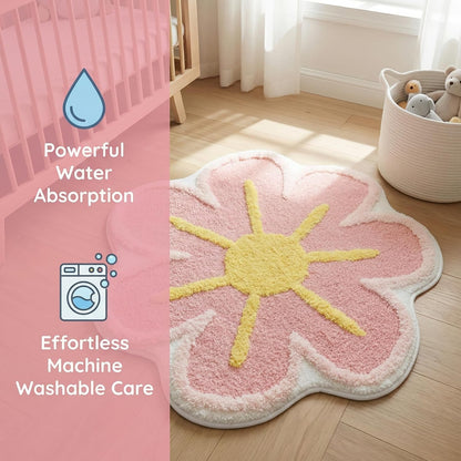 Cute Flower Shaped Bath Mat, Non-Slip TPR Backing Ultra Soft Microfiber Bathroom Rug, Machine Washable Absorbent Bath Rug for Tub Shower Sink Bedroom Dorm Restroom Toilet(24x24 Inch)