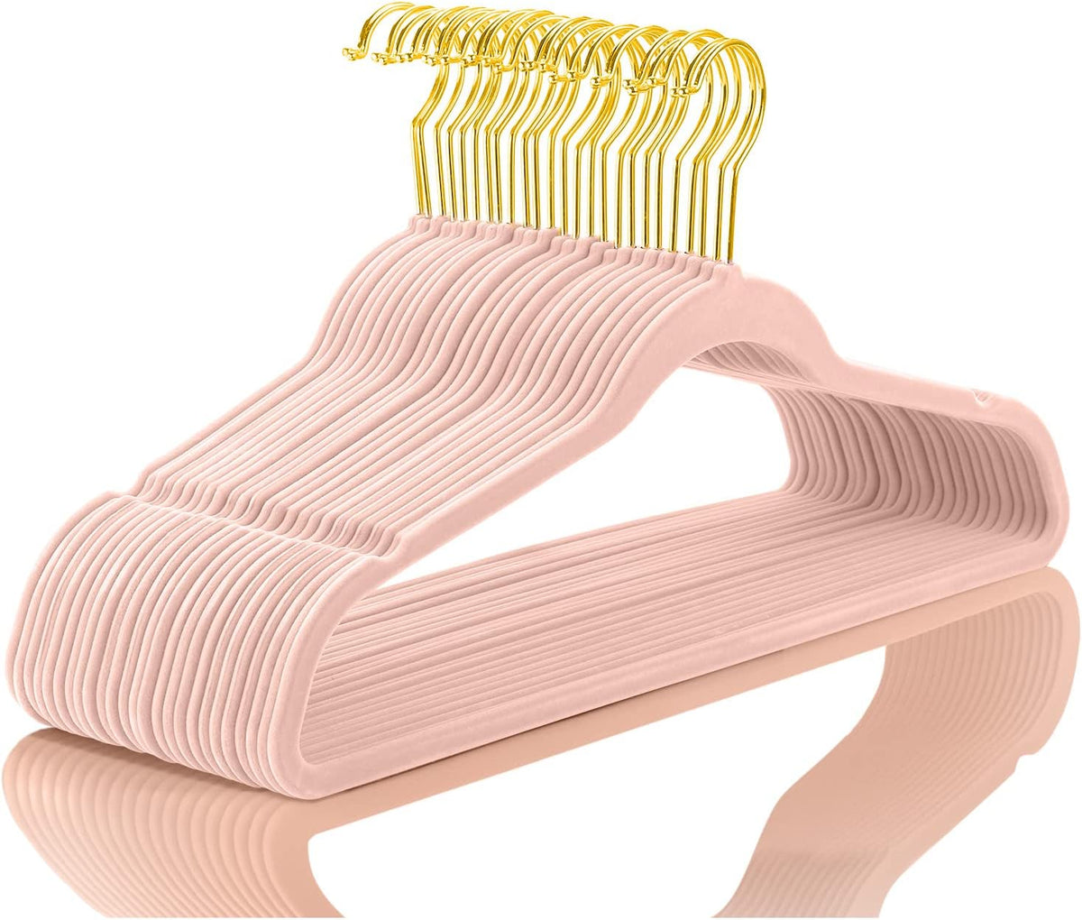 Premium Velvet Hangers (Pack of 50) Heavyduty - Non Slip - Velvet Suit Hangers Blush Pink - Gold Hooks,Space Saving Clothes Hangers Felt Organizer
