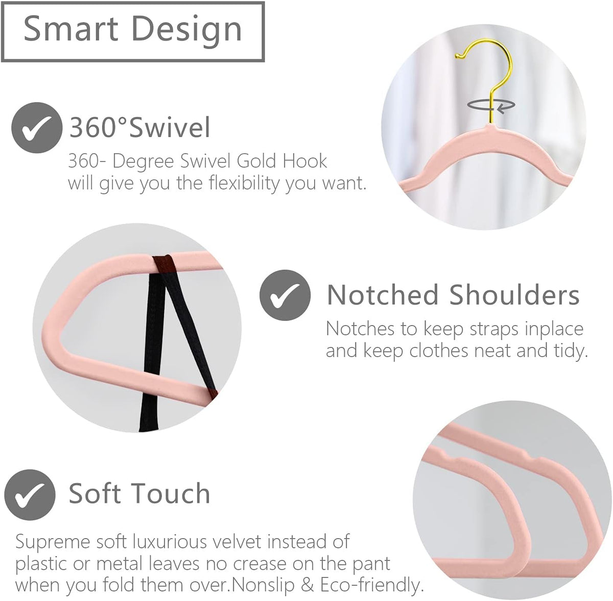 Premium Velvet Hangers (Pack of 50) Heavyduty - Non Slip - Velvet Suit Hangers Blush Pink - Gold Hooks,Space Saving Clothes Hangers Felt Organizer