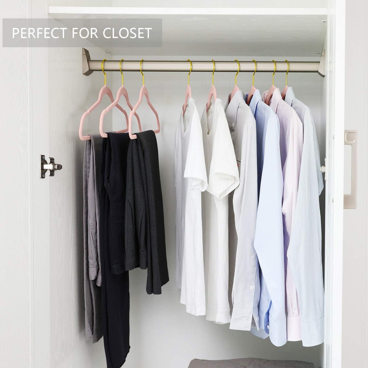 Premium Velvet Hangers (Pack of 50) Heavyduty - Non Slip - Velvet Suit Hangers Blush Pink - Gold Hooks,Space Saving Clothes Hangers Felt Organizer