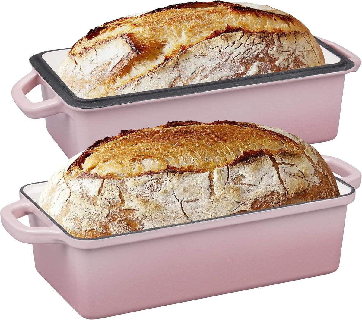 Enameled Cast Iron Loaf Pan with Lid, Double Bread pan, Bread Dutch Oven for Sourdough Bread Baking, Cake, Meatloaf, 10X5.5 inch, 4 Quart, Pink
