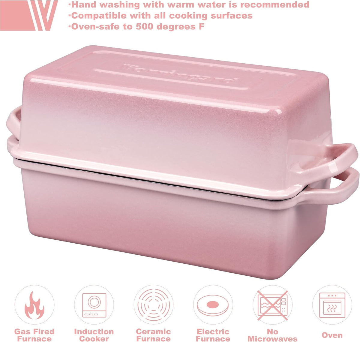 Enameled Cast Iron Loaf Pan with Lid, Double Bread pan, Bread Dutch Oven for Sourdough Bread Baking, Cake, Meatloaf, 10X5.5 inch, 4 Quart, Pink