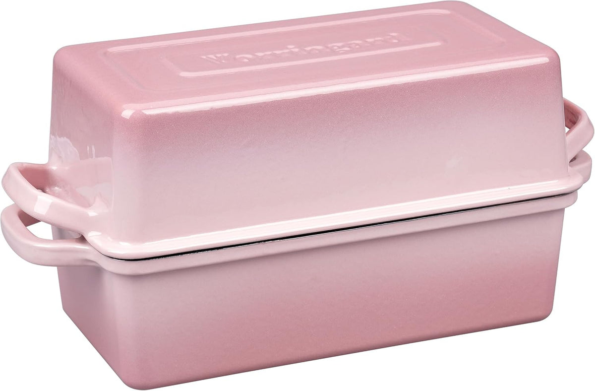 Enameled Cast Iron Loaf Pan with Lid, Double Bread pan, Bread Dutch Oven for Sourdough Bread Baking, Cake, Meatloaf, 10X5.5 inch, 4 Quart, Pink