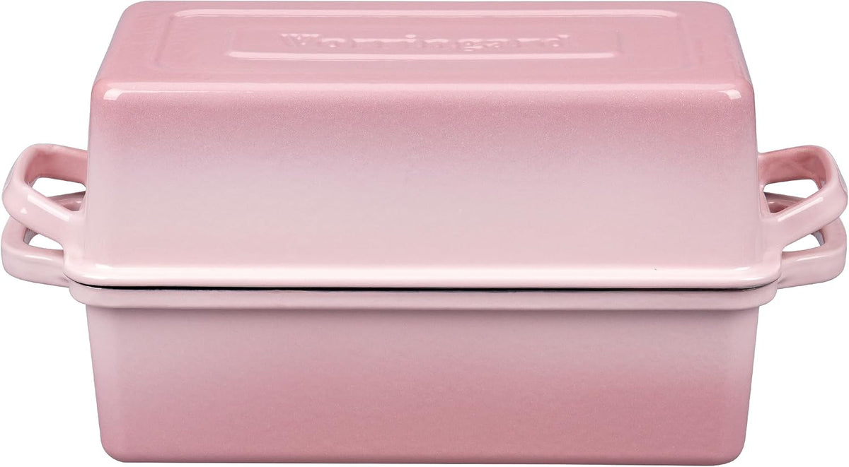Enameled Cast Iron Loaf Pan with Lid, Double Bread pan, Bread Dutch Oven for Sourdough Bread Baking, Cake, Meatloaf, 10X5.5 inch, 4 Quart, Pink