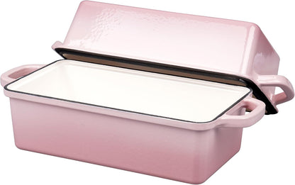 Enameled Cast Iron Loaf Pan with Lid, Double Bread pan, Bread Dutch Oven for Sourdough Bread Baking, Cake, Meatloaf, 10X5.5 inch, 4 Quart, Pink