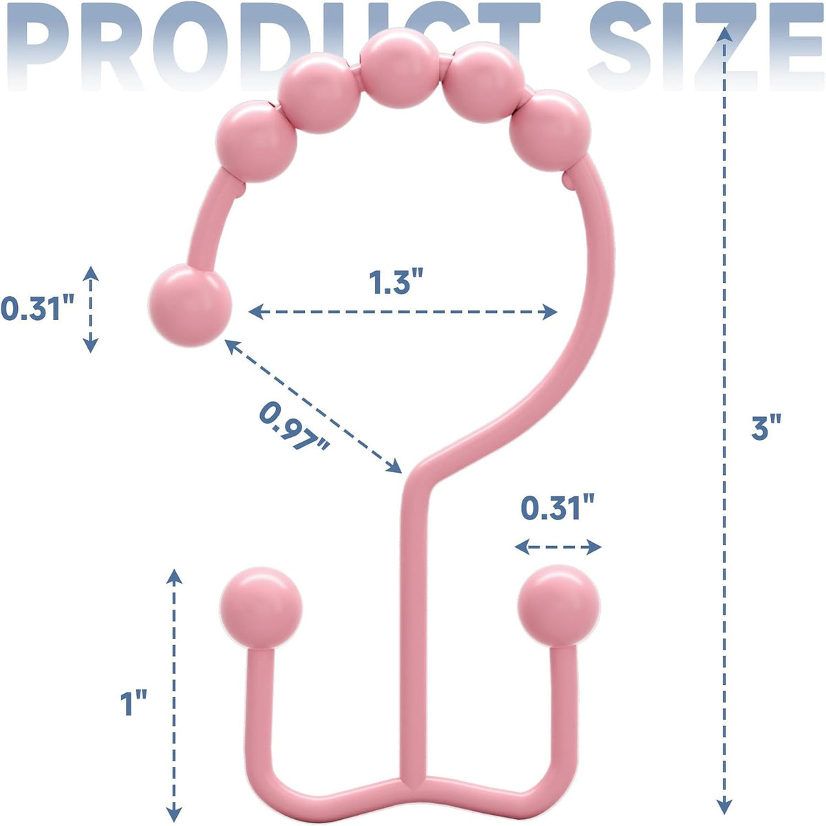 Shower Curtain Hooks Rings, Rust-Resistant Metal Double Glide Shower Hooks for Bathroom Shower Rods Curtains, Set of 12 Hooks - Light Pink