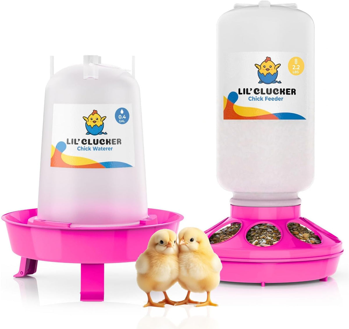 1L Chick Feeder, 1.5L Chicken Waterer - No Leakage Chick Feeder and Waterer Kit, Durable Chicken Water Feeder, Chicken Feeder and Waterer Set, Poultry Waterer (Pink)