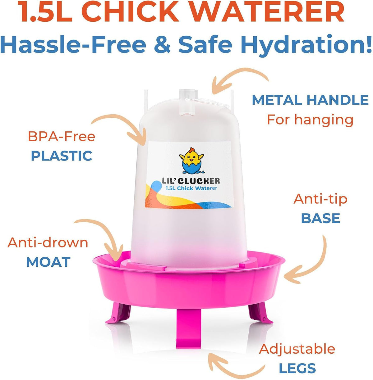 1L Chick Feeder, 1.5L Chicken Waterer - No Leakage Chick Feeder and Waterer Kit, Durable Chicken Water Feeder, Chicken Feeder and Waterer Set, Poultry Waterer (Pink)
