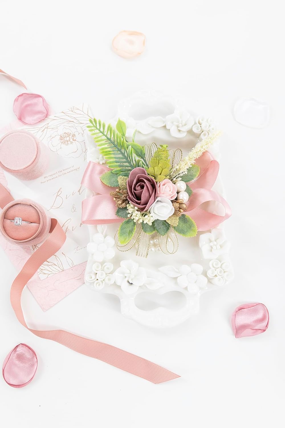 Dusty Rose Corsage and Boutonniere Set Wrist Corsage Flower