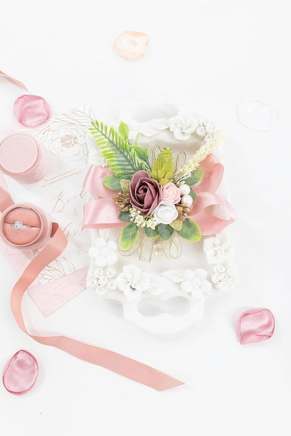 Dusty Rose Corsage and Boutonniere Set Wrist Corsage Flower