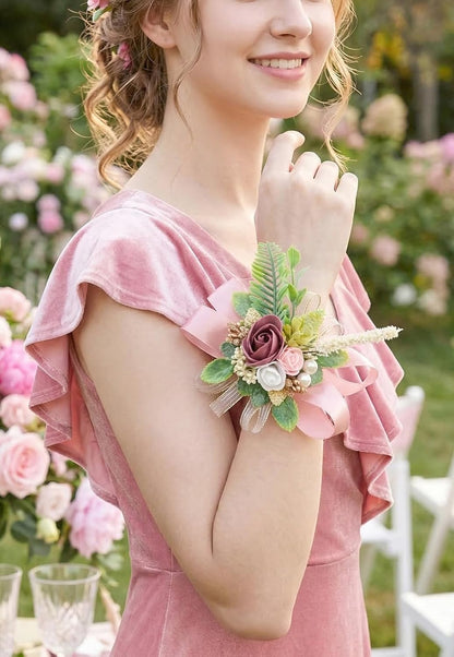Dusty Rose Corsage and Boutonniere Set Wrist Corsage Flower