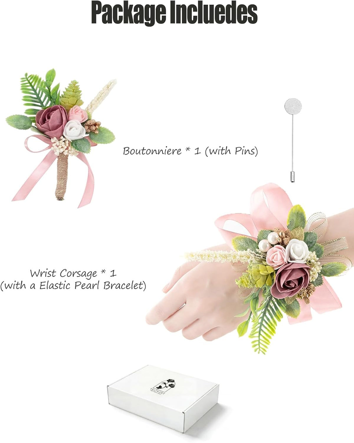 Dusty Rose Corsage and Boutonniere Set Wrist Corsage Flower