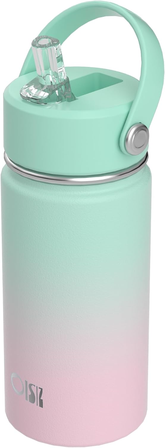 Kids Water Bottle with Straw Lid 14oz, Vacuum Insulated 316 Stainless Steel Water Bottles for Kids for School, Leakproof Water Bottle, BPA Free and Keep Cold for 24 Hours