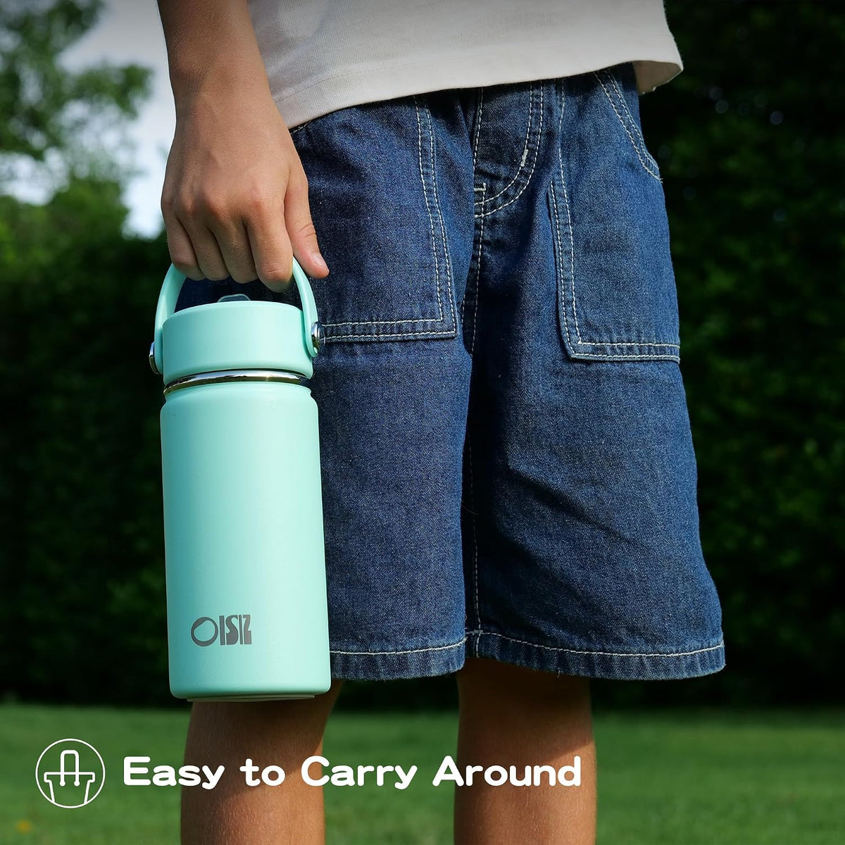 Kids Water Bottle with Straw Lid 14oz, Vacuum Insulated 316 Stainless Steel Water Bottles for Kids for School, Leakproof Water Bottle, BPA Free and Keep Cold for 24 Hours
