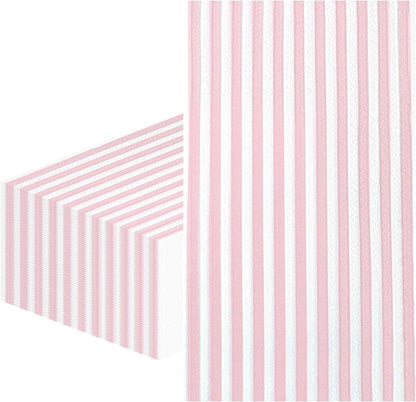 50 Pieces Light Pink Striped Napkins 3-Ply Pink and White Striped Dinner Napkins Disposable Hand Towels for Bathroom Birthday Baby Shower Wedding Thanksgiving Party Paper Napkins