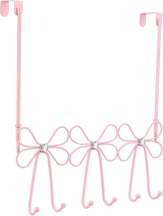 Pink Bow Diamond Over Door Towel Rack 5 Hooks