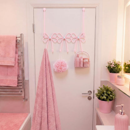 Pink Bow Diamond Over Door Towel Rack 5 Hooks