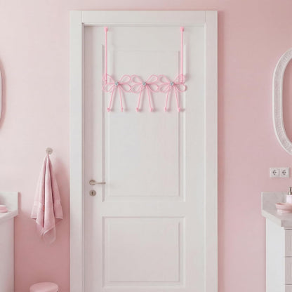 Pink Bow Diamond Over Door Towel Rack 5 Hooks