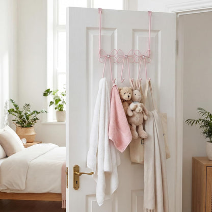 Pink Bow Diamond Over Door Towel Rack 5 Hooks