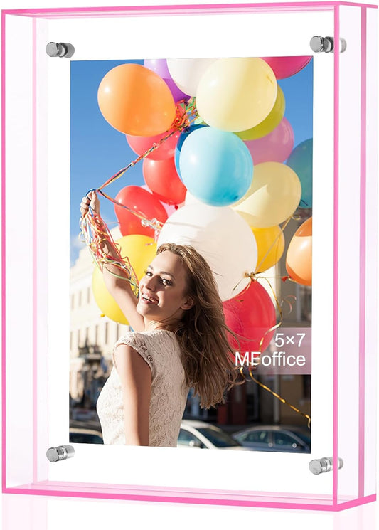 5x7 Picture Frame - Stunning Color Acrylic Photo Frame - Use as 5x7, 5x5, 4x6 Picture Frame and Acrylic Decorative Tray - Horizontal and Vertical Formats for Tabletop Display, Pink, 1Pack