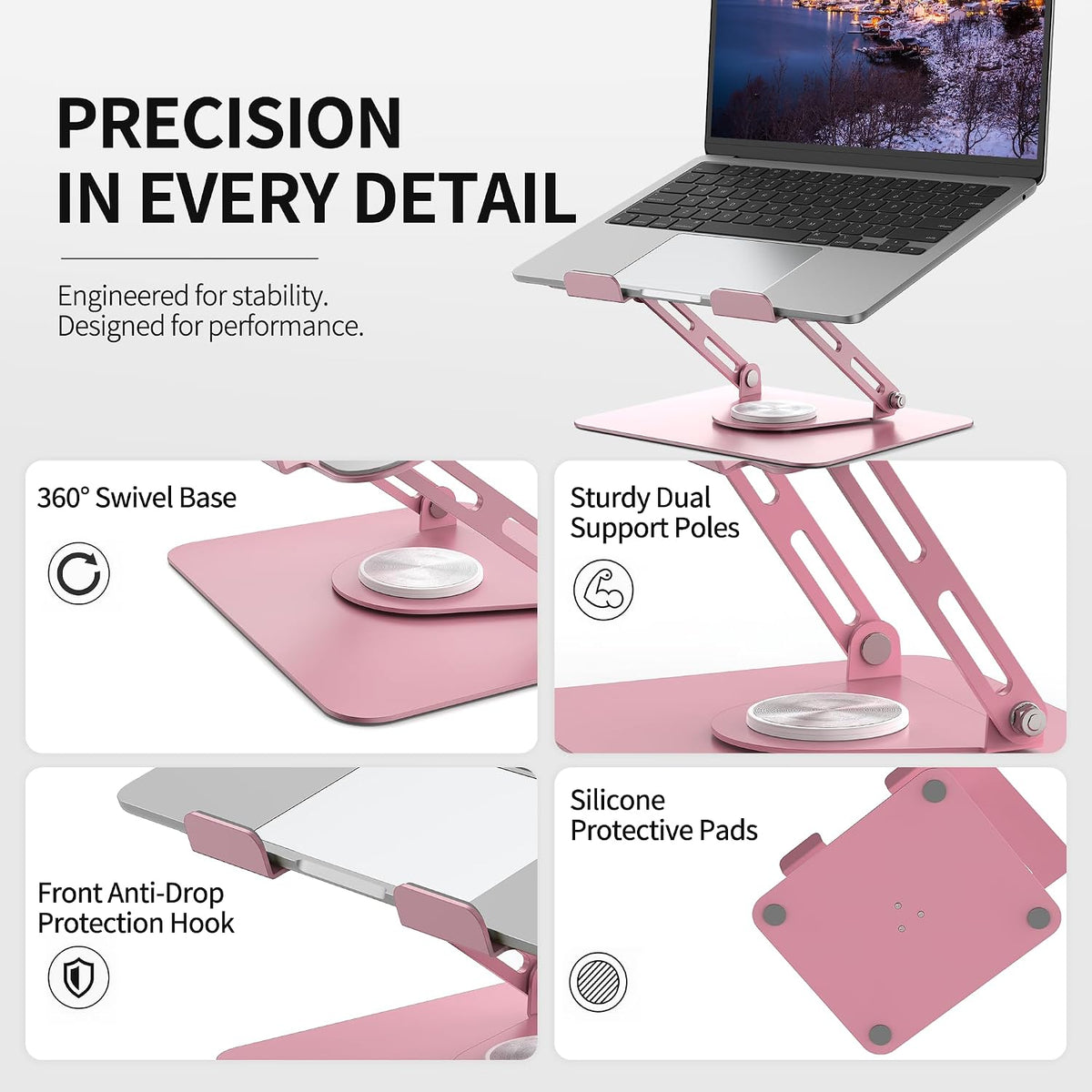 ALASHI 360° Rotating Laptop Stand, Multi-Angle, 10-17", Pink