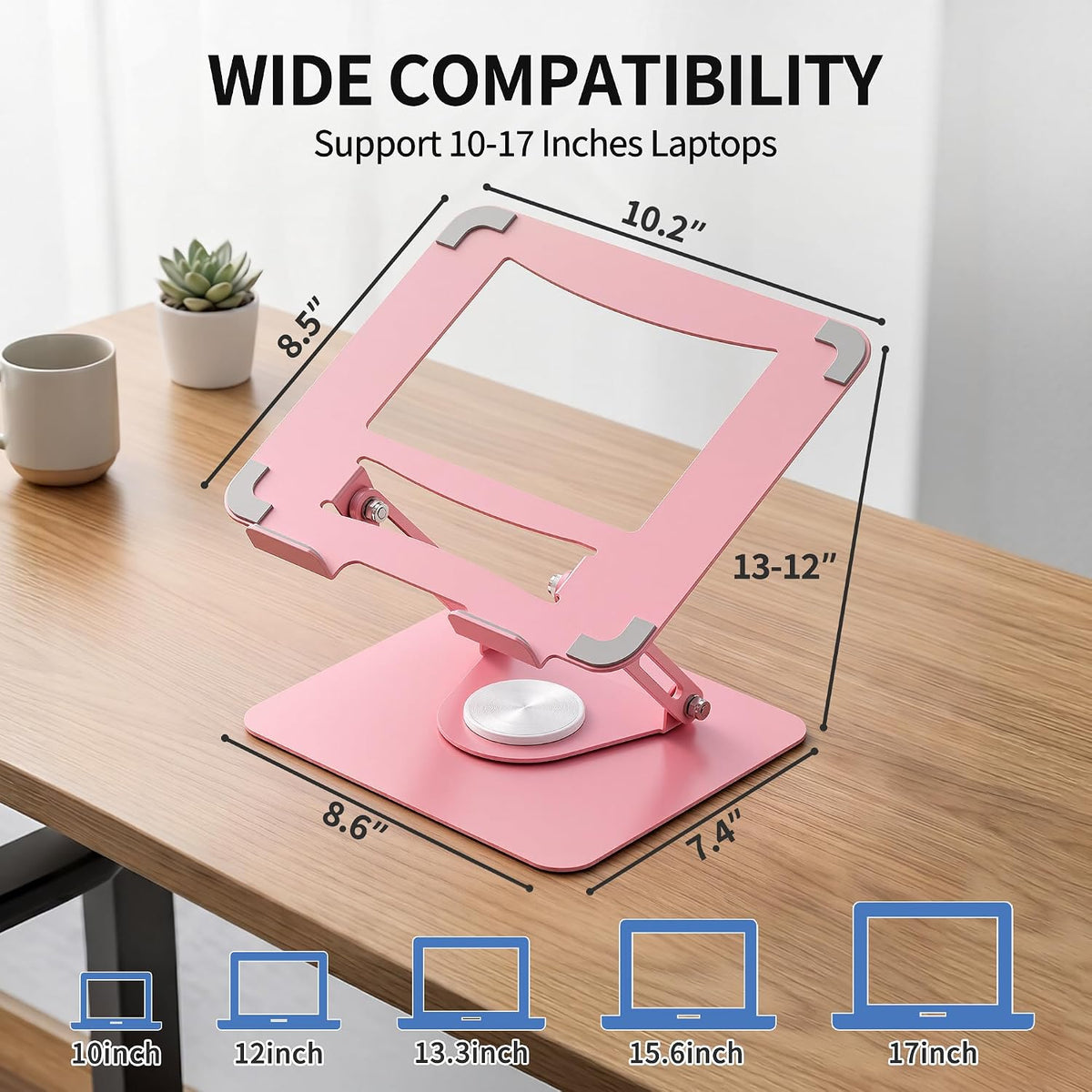 ALASHI 360° Rotating Laptop Stand, Multi-Angle, 10-17", Pink