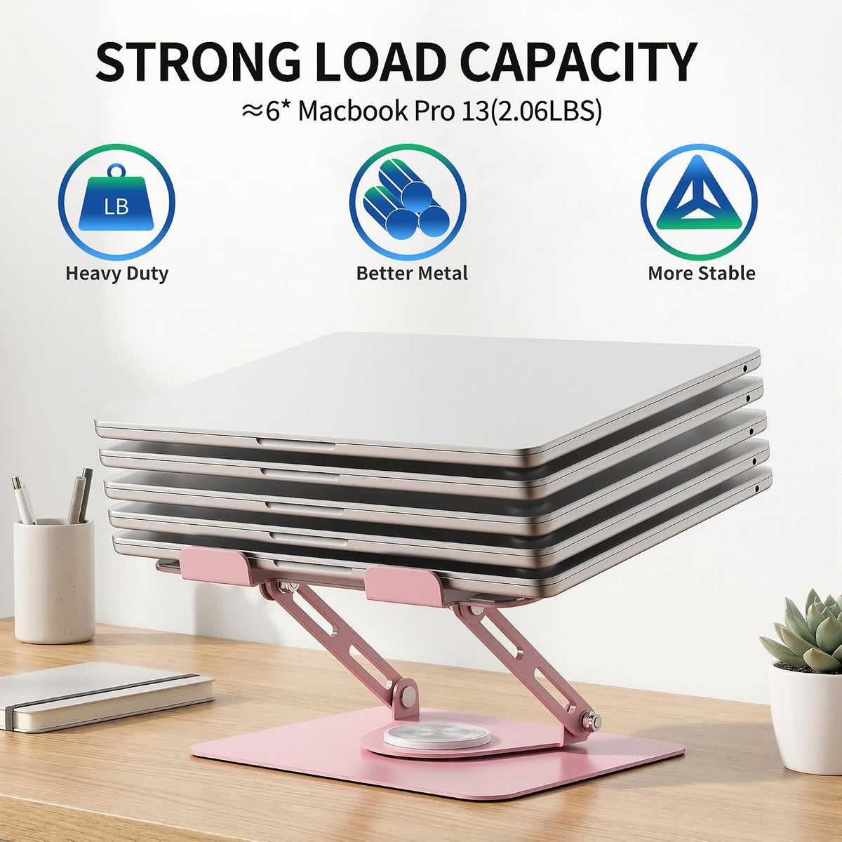 ALASHI 360° Rotating Laptop Stand, Multi-Angle, 10-17", Pink