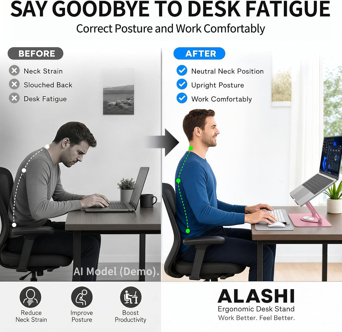 ALASHI 360° Rotating Laptop Stand, Multi-Angle, 10-17", Pink