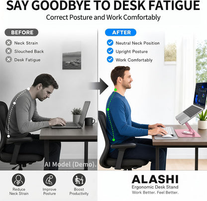 ALASHI 360° Rotating Laptop Stand, Multi-Angle, 10-17", Pink