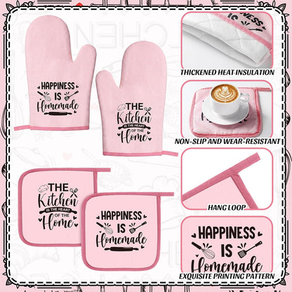12 Pcs Farmhouse Kitchen Decorations Sets 8 Pink Black Kitchen Dish Towels 2 Pot Holders 2 Oven Mitts Glove Rustic Hand Towels and Dishcloths for Home Accessories Mom Gifts