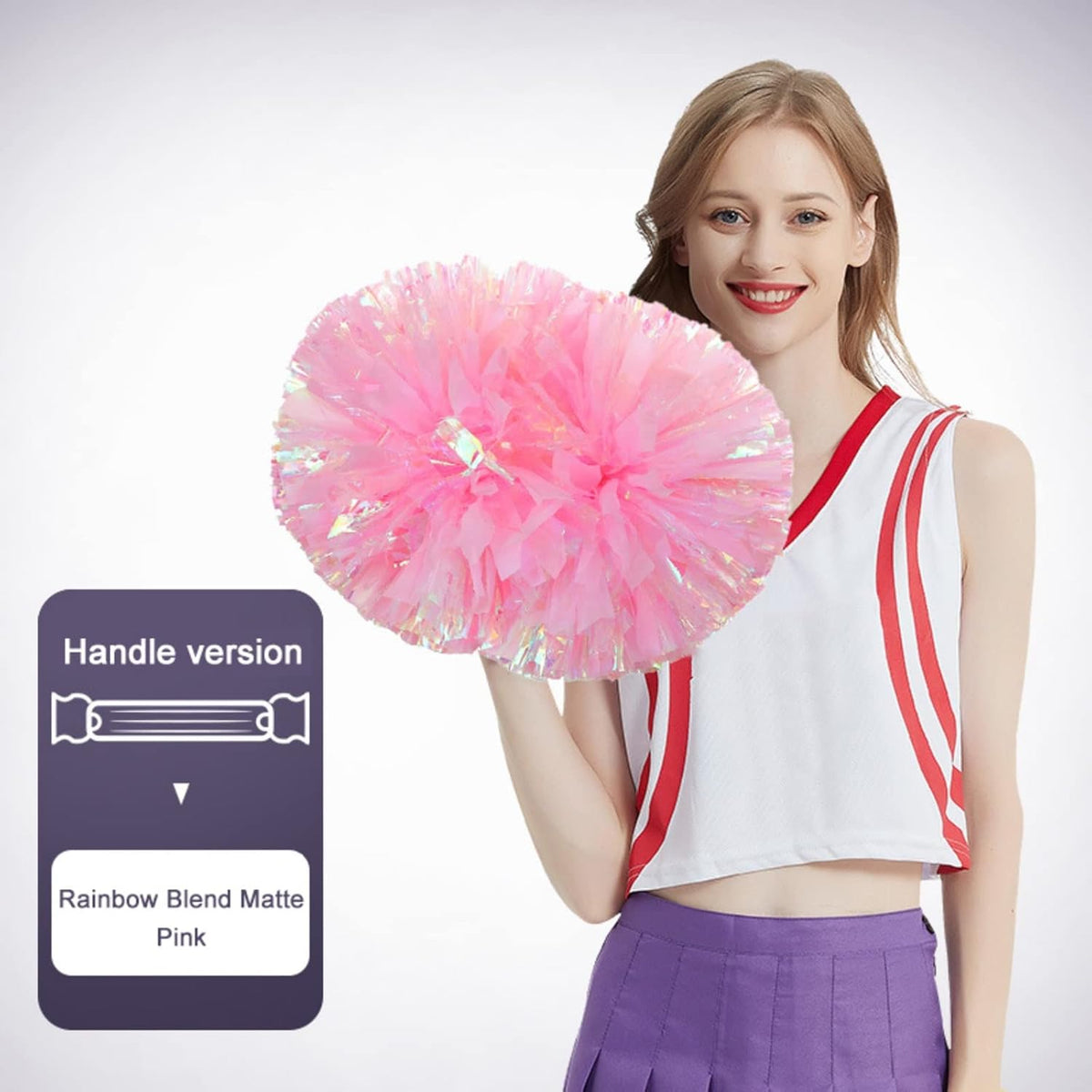 Cheerleading Pom Poms for Girls with Baton Handle, Upgrade Fluffy Cheerleader Pom Poms for Kids Adults Sport Dance Cheer Pompoms for School Game Team Spirit Cheering - 2 Pack