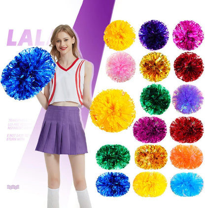 Cheerleading Pom Poms for Girls with Baton Handle, Upgrade Fluffy Cheerleader Pom Poms for Kids Adults Sport Dance Cheer Pompoms for School Game Team Spirit Cheering - 2 Pack