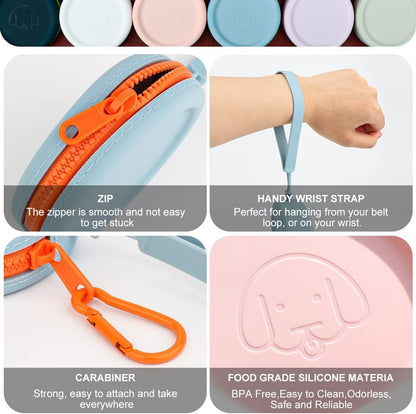 Silicone Dog Treat Pouch Small Bag,2PCS Pet Walking Bag for Dog and Cat,Pocket Size,Easy to Clean,Odorless,Zipper Design,Moisture-proof,Travel Walking Bag,Portable Training Bag. (Sky Blue&Light Pink)