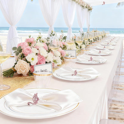 Pink Crystal Flamingo Napkin Rings Set of 6, Silver Rhinestone Tropical Napkin Holders for Beach Wedding Summer Luau Hawaiian Party Bachelorette Elegant Coastal Table Decor