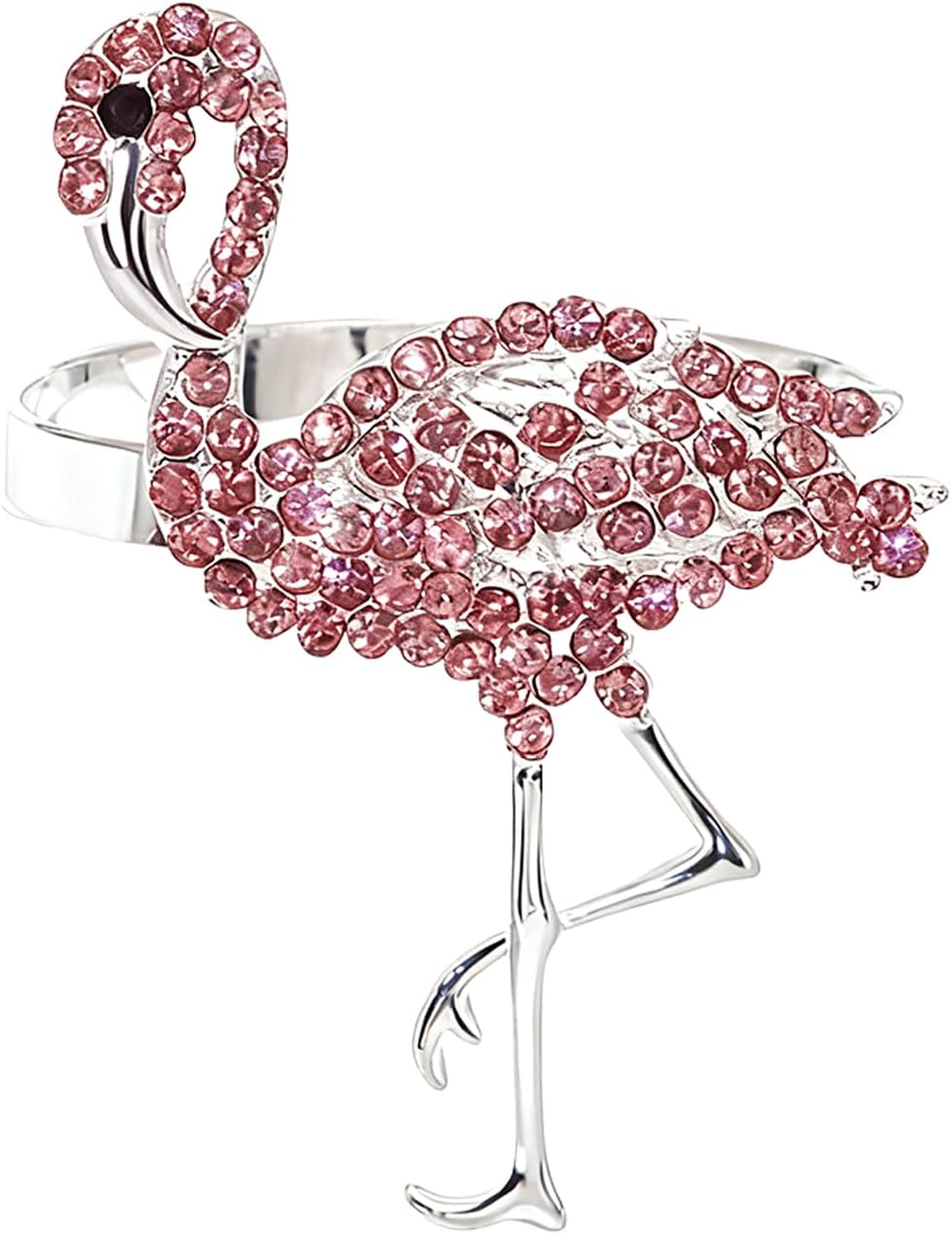 Pink Crystal Flamingo Napkin Rings Set of 6, Silver Rhinestone Tropical Napkin Holders for Beach Wedding Summer Luau Hawaiian Party Bachelorette Elegant Coastal Table Decor