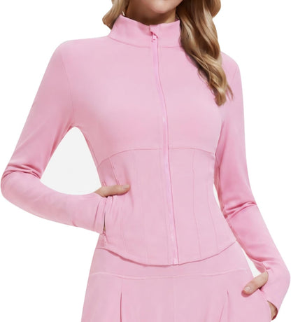 AFZ Women Corset Full Zip Athletic Cropped Jacket for Yoga Workout