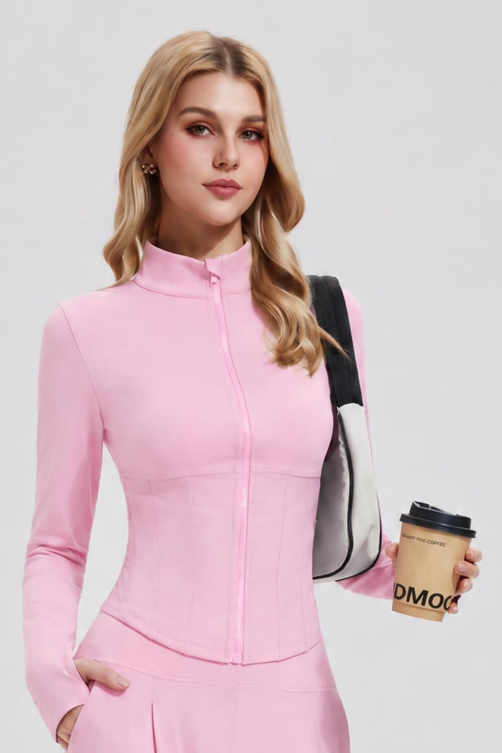 AFZ Women Corset Full Zip Athletic Cropped Jacket for Yoga Workout