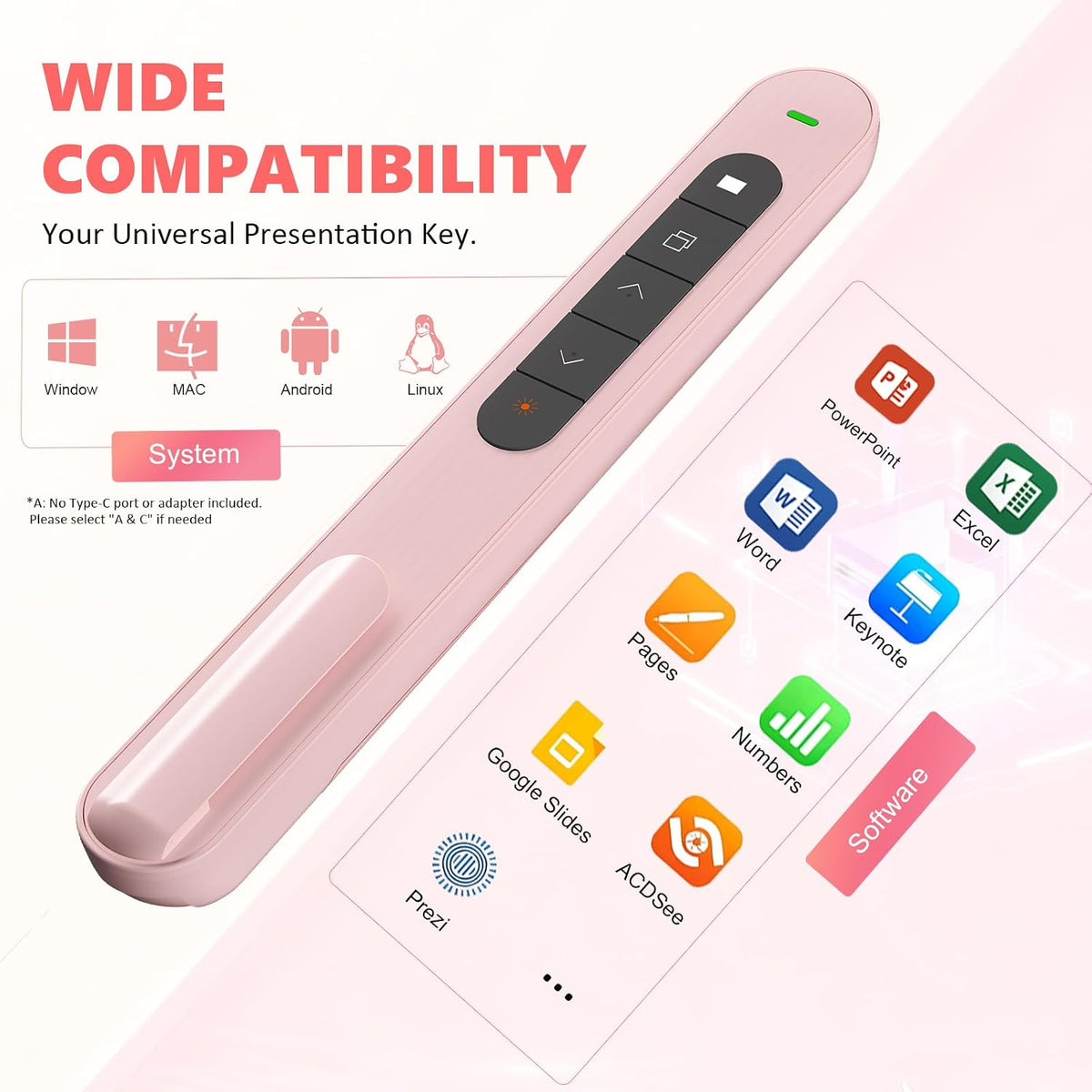 Presentation Clicker for Powerpoint Presentations, Pink, A