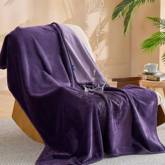 Bedsure Waterproof Blanket for Couch - Soft Flannel Fleece Couch Cover Throw Blanket for Large Dogs Pet Leakproof, Protector for Camping, Travel, 50"x60", Eggplant