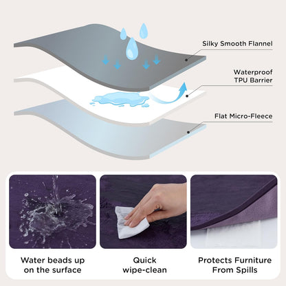 Bedsure Waterproof Blanket for Couch - Soft Flannel Fleece Couch Cover Throw Blanket for Large Dogs Pet Leakproof, Protector for Camping, Travel, 50"x60", Eggplant
