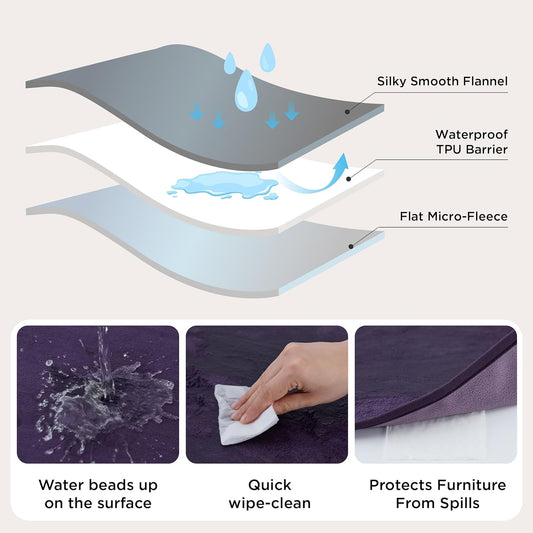 Bedsure Waterproof Blanket for Couch - Soft Flannel Fleece Couch Cover Throw Blanket for Large Dogs Pet Leakproof, Protector for Camping, Travel, 50"x60", Eggplant