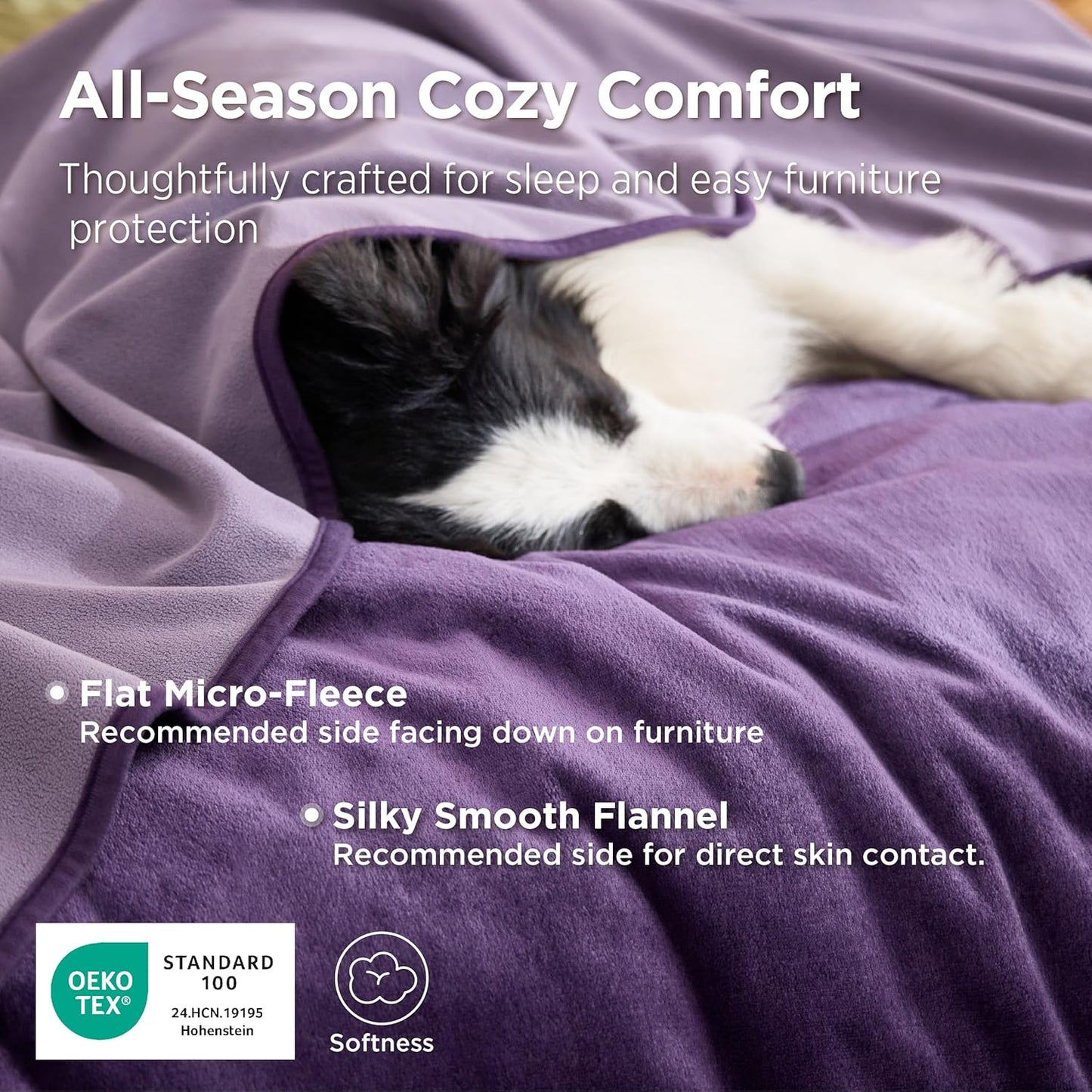 Bedsure Waterproof Blanket for Couch - Soft Flannel Fleece Couch Cover Throw Blanket for Large Dogs Pet Leakproof, Protector for Camping, Travel, 50"x60", Eggplant