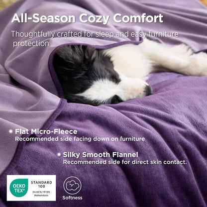 Bedsure Waterproof Blanket for Couch - Soft Flannel Fleece Couch Cover Throw Blanket for Large Dogs Pet Leakproof, Protector for Camping, Travel, 50"x60", Eggplant
