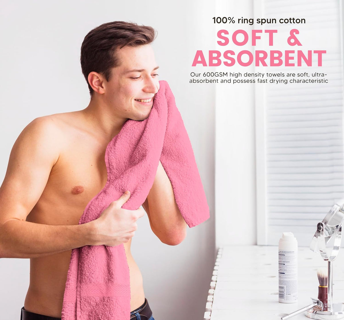 Towel and Linen Mart 100% Cotton 6 Pack Bath Towel Set, Quick Dry, Super Absorbent, Light Weight, Soft, (27 x 54 Pack of 6) (27 x 54 6 Pack, Plum, Pink, Beige, Grey, White, Peach)